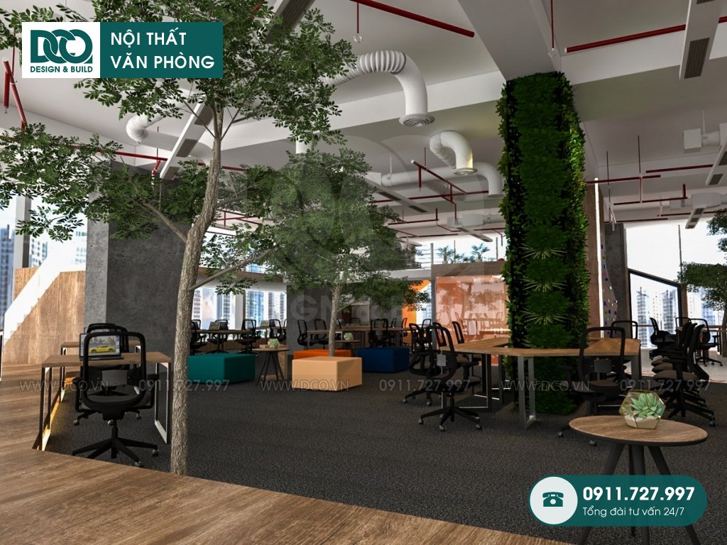 Không gian văn phòng với cây xanh