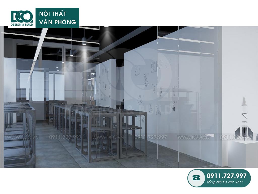 Phối cảnh 3D thiết kế nội thất văn phòng 200m2 NIC Fablab tại Cầu Giấy