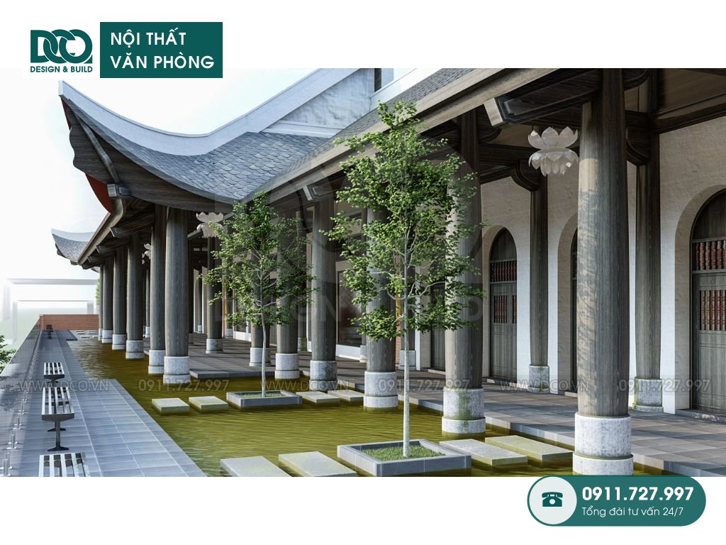 Hình ảnh tòa nhà văn phòng mái chùa diện tích hơn 3000m2 độc đáo tại Nghi Xuân