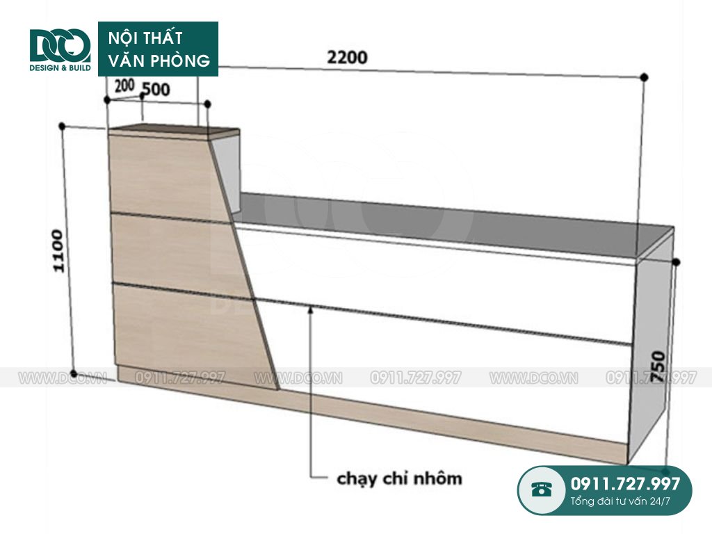 Kích thước quầy lễ tân văn phòng